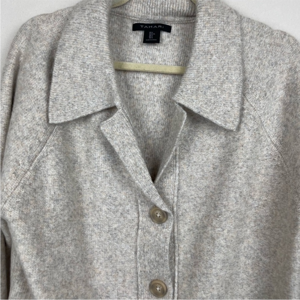 Tahari Greige Button-Up Cardigan - Picture 3 of 6
